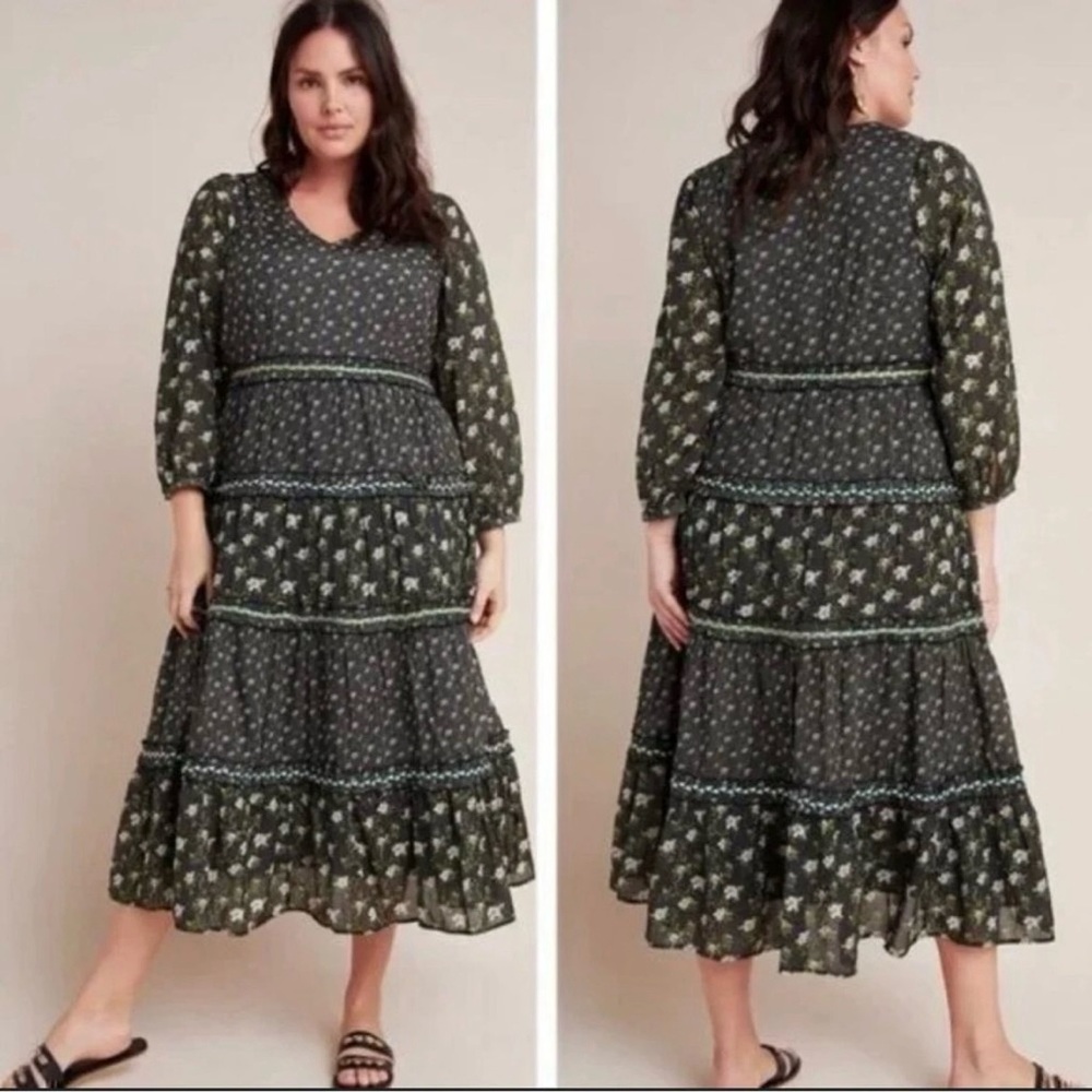 Anthropologie Karoline Tiered Long Maxi Dress Floral Plus Size 20 Women’s